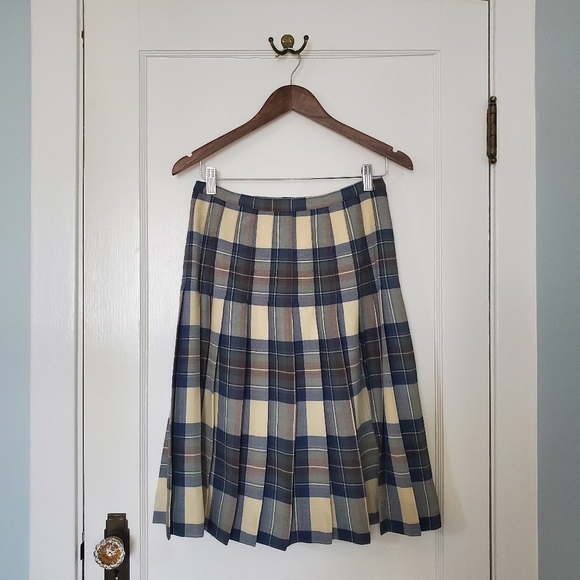 Aljean 100% Pure Virgin Wool Pleated Plaid Skirt – Approx Size M Petite - Teal - Picture 4 of 5
